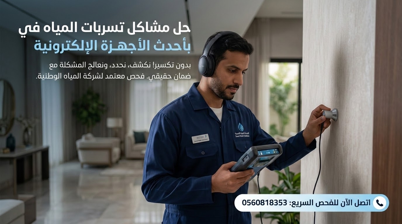 مهندس متخصص من مؤسسة تسربات السعودية يقوم بـ كشف تسربات المياه إلكترونيا لحل ارتفاع الفاتورة